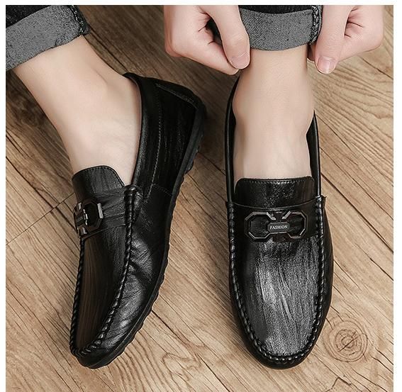 Men's Casual Leather Shoes Formal Low-cut Loafers & Slip-ons Moccasins Black