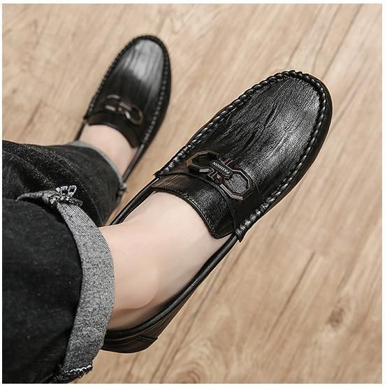 Men's Casual Leather Shoes Formal Low-cut Loafers & Slip-ons Moccasins Black