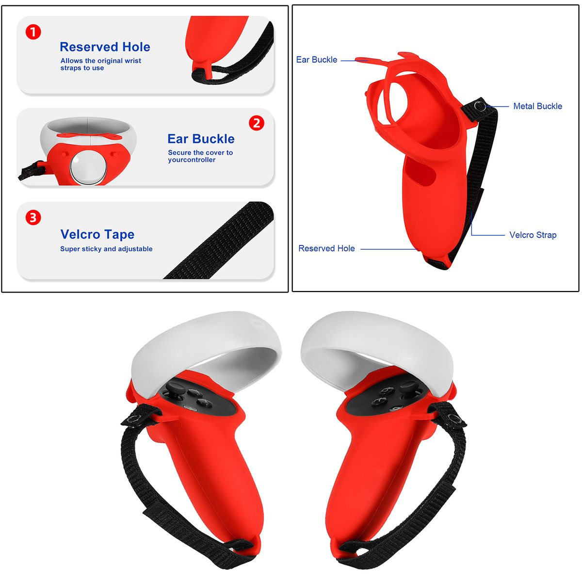 Silicone Controller Grip Protective Cover Sleeve For Quest 2 VR Red