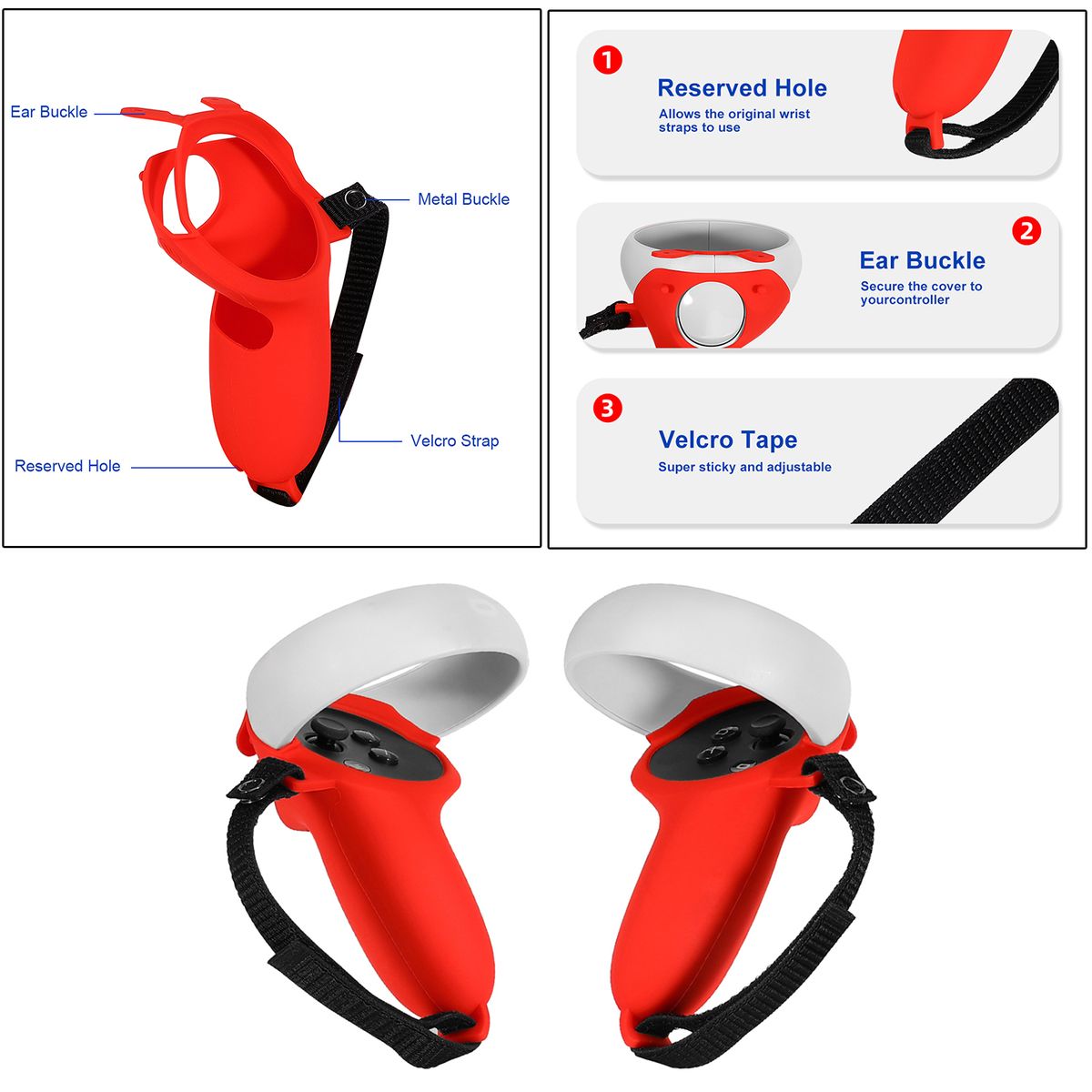 Silicone Controller Grip Protective Cover Sleeve For Quest 2 VR Red