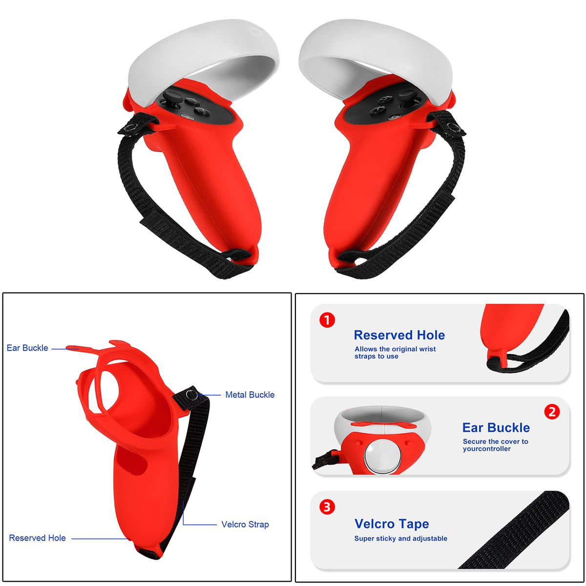 Silicone Controller Grip Protective Cover Sleeve For Quest 2 VR Red