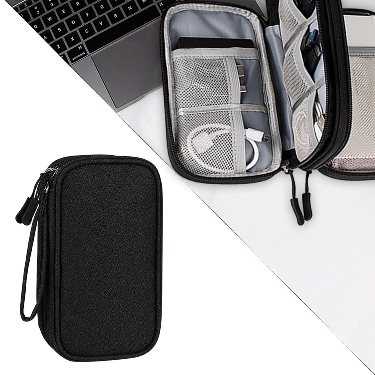 Travel Electronics Organizer Multifunctional - Phone Usb Cable Black