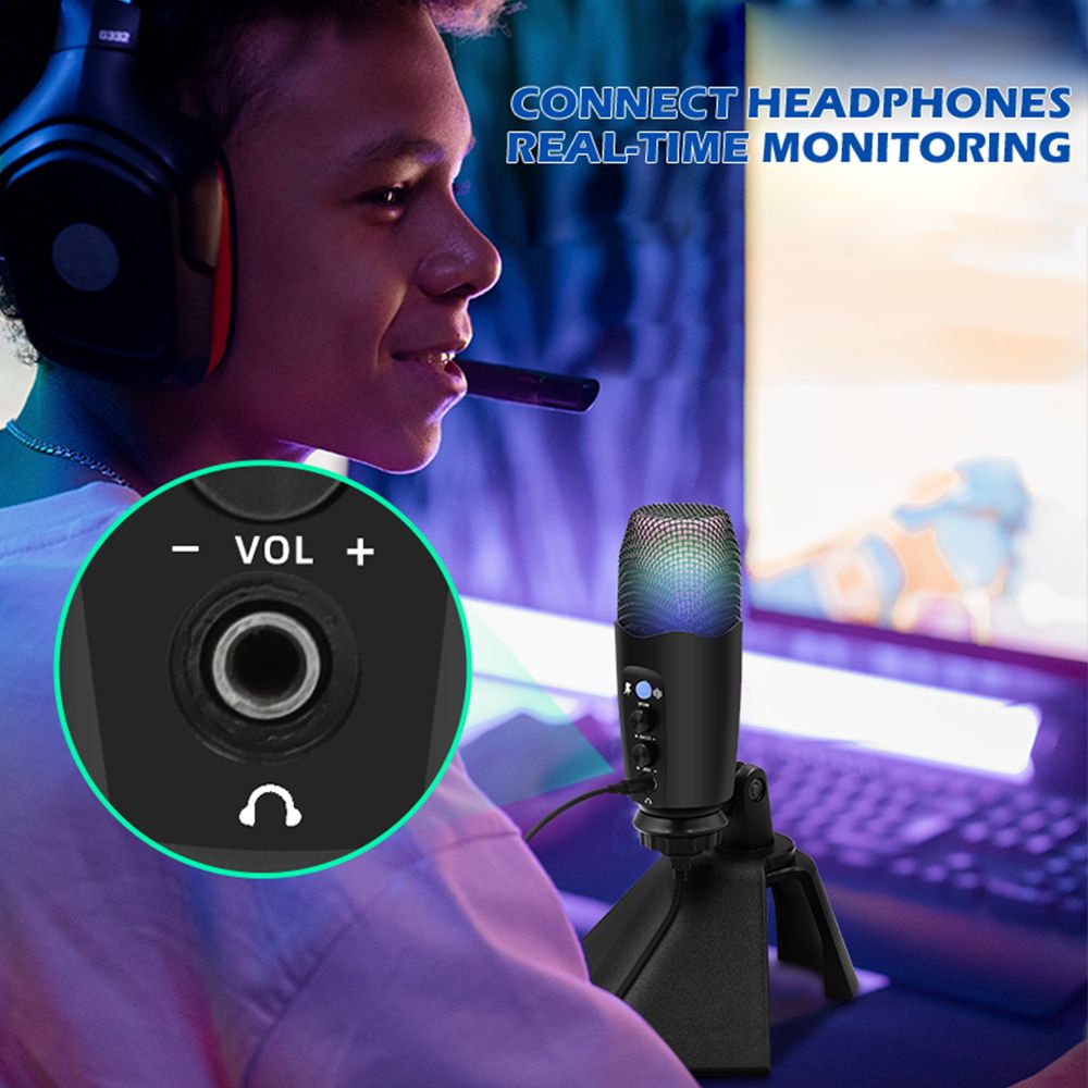 Cardioid Condenser USB Microphone, With Built-In Headphone Jack & Volume Control