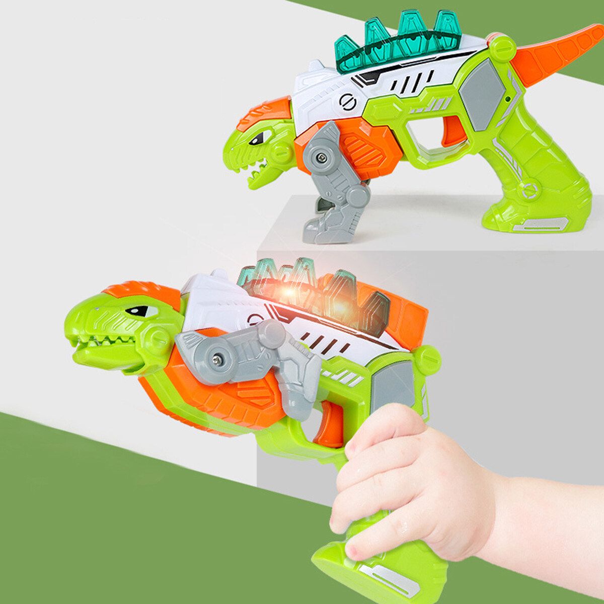 2 IN 1 Dinosaur Model Toy Fun For Kids Children Boys With Sound Light Gift [Green]