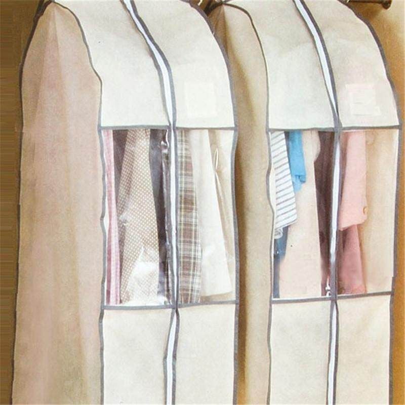 Home Cloth Hanging Garment Suit Coat Dust Cover Protector Wardrobe Storage Bag#60*135*35cm Beige