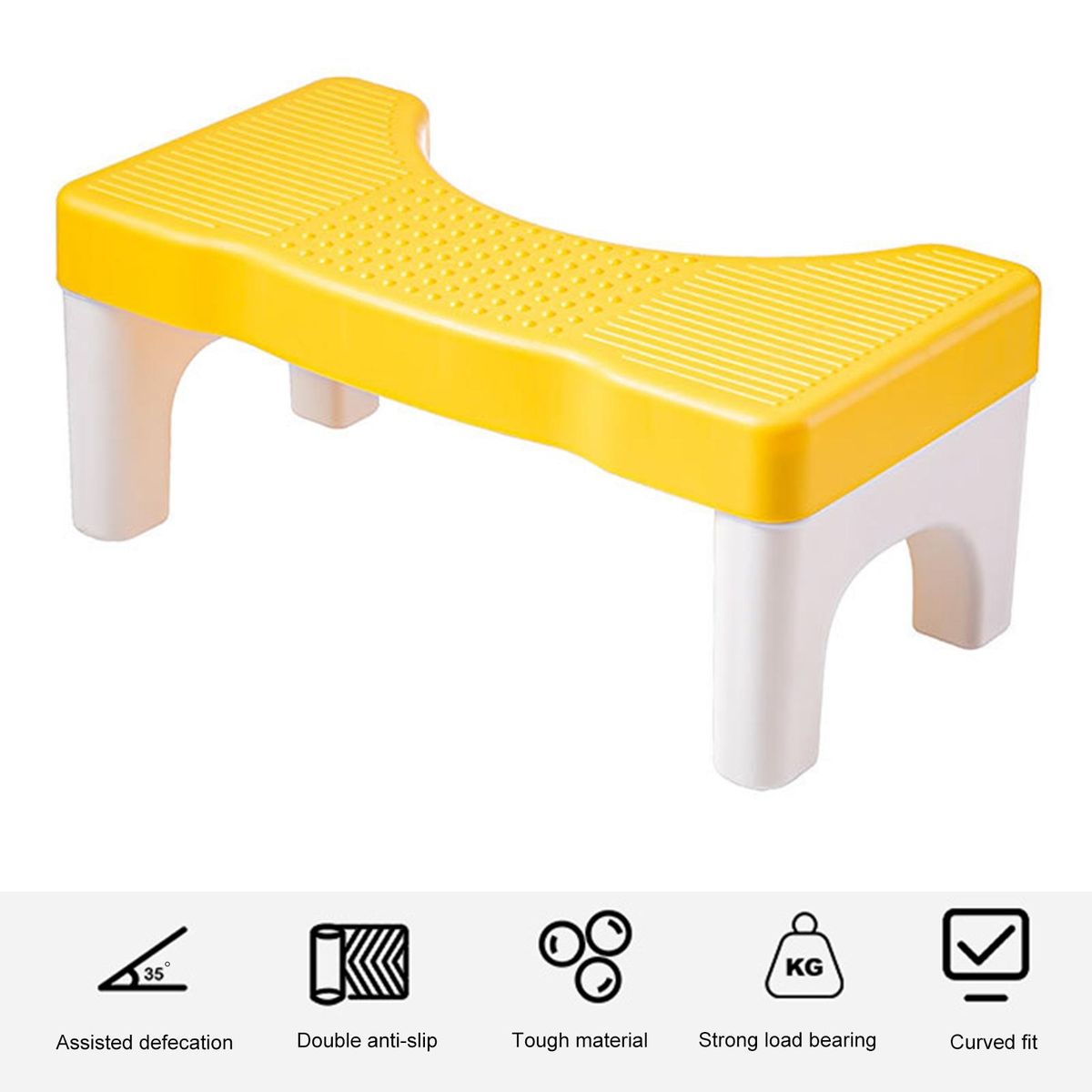 Curved Design Potty Stool Squatease Portable Non-slip Toilet for Ages Yellow and White