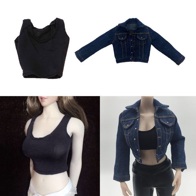 16 Scale Woman Jean Jacket Crop Top For 12inch Action Phicen Kumik