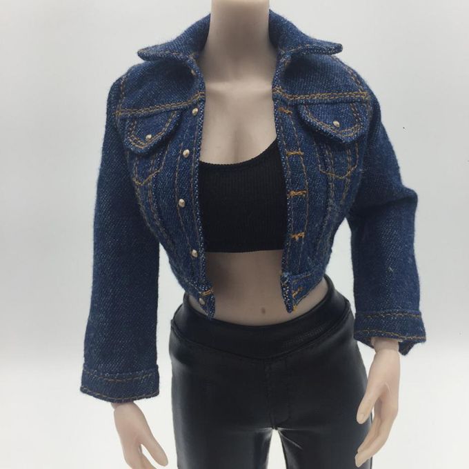 16 Scale Woman Jean Jacket Crop Top For 12inch Action Phicen Kumik