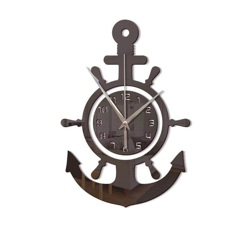 Anchor Wall Clock Nautical Pirate Ship Wheel Hanging 3D Mediterranean Style Black