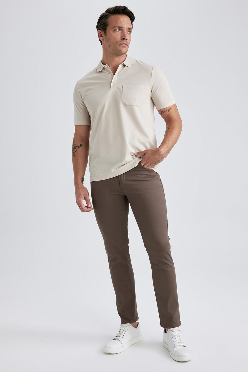 Man Regular Fit Knitted Polo T-Shirt - Beige