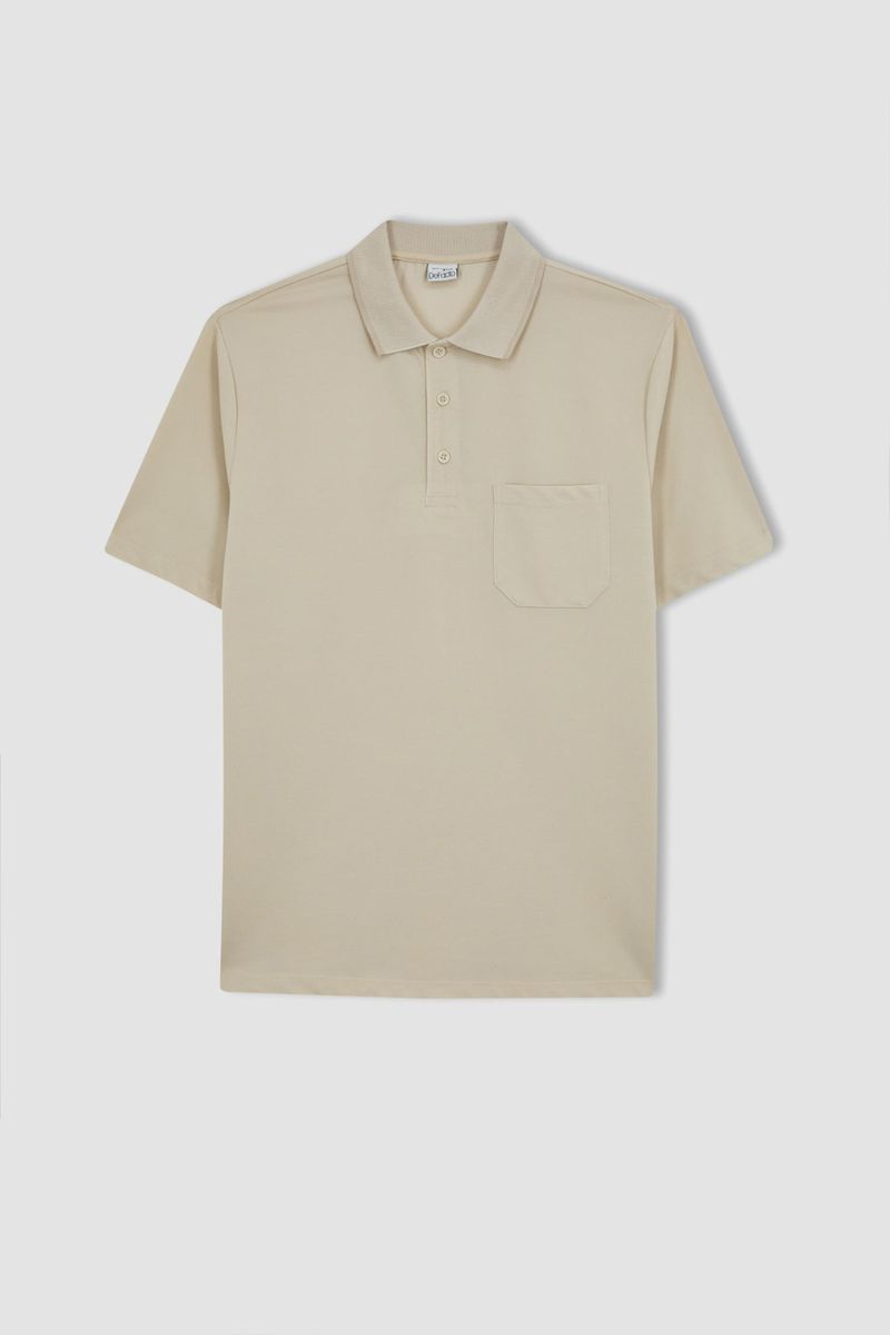 Man Regular Fit Knitted Polo T-Shirt - Beige