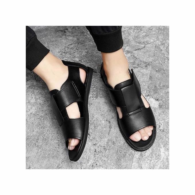 Men Sandals Soft Flat Male Casual Roman Sandals - Black