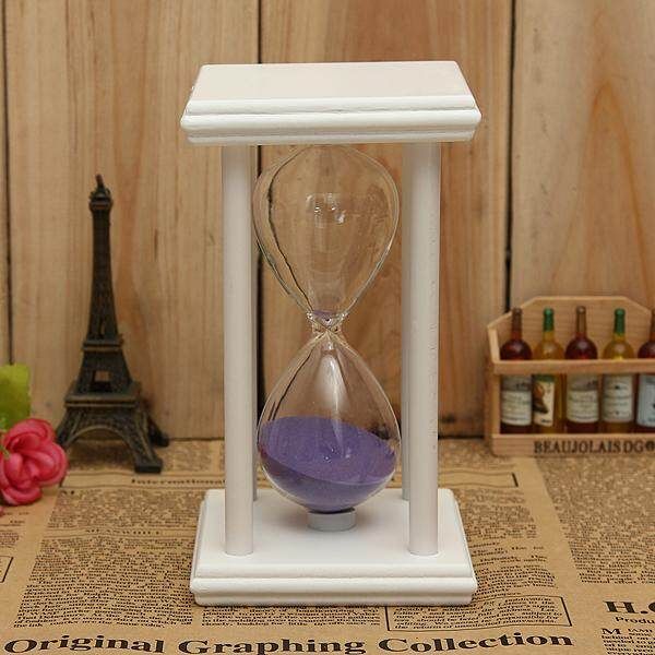 1pcs 30Min Sand Glass Sandglass Hourglass Clock Time Decor Home BD Gift [Purple] White Frame Purple Sand