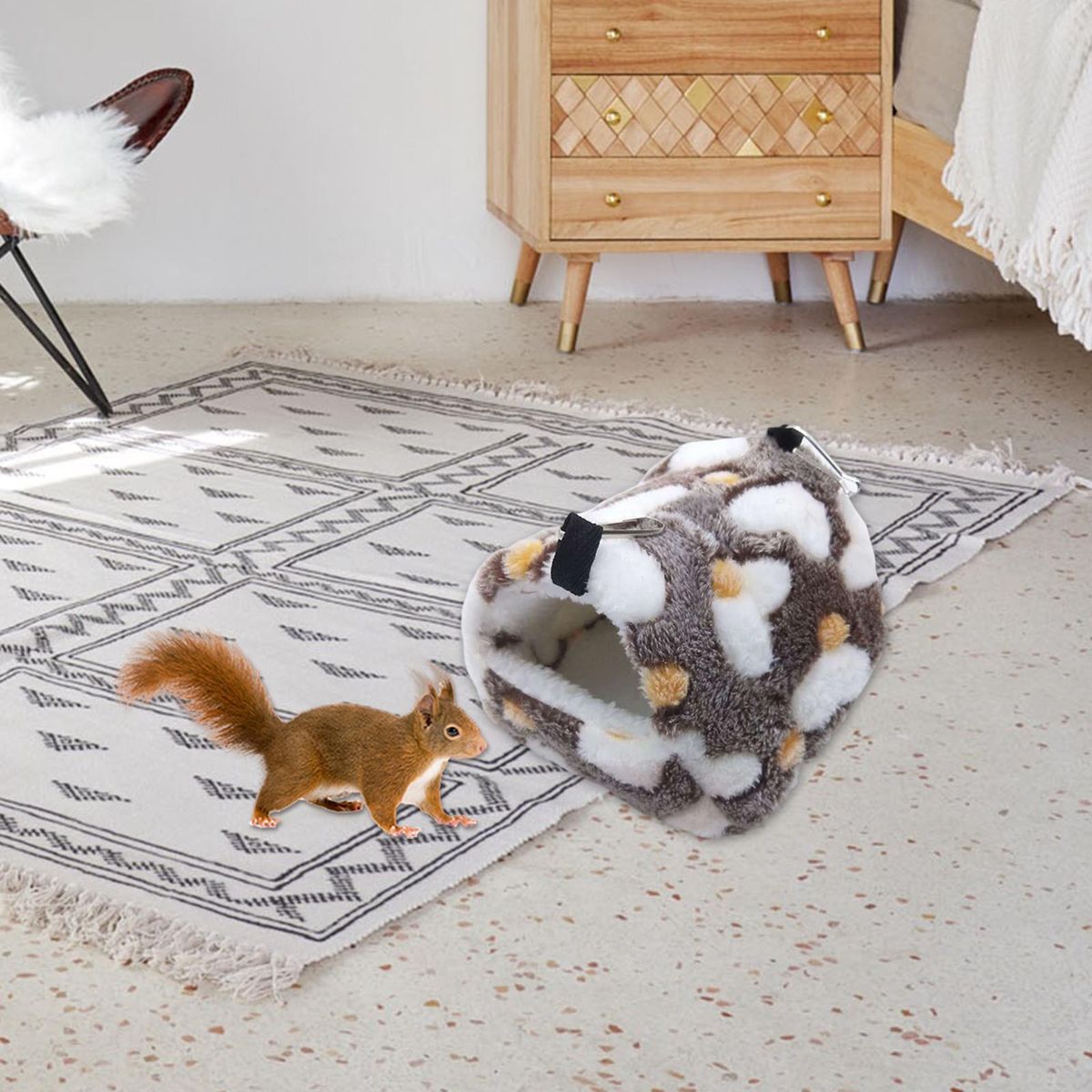 Plush Hamster Bed Cave Hamster House Brown And White Heart
