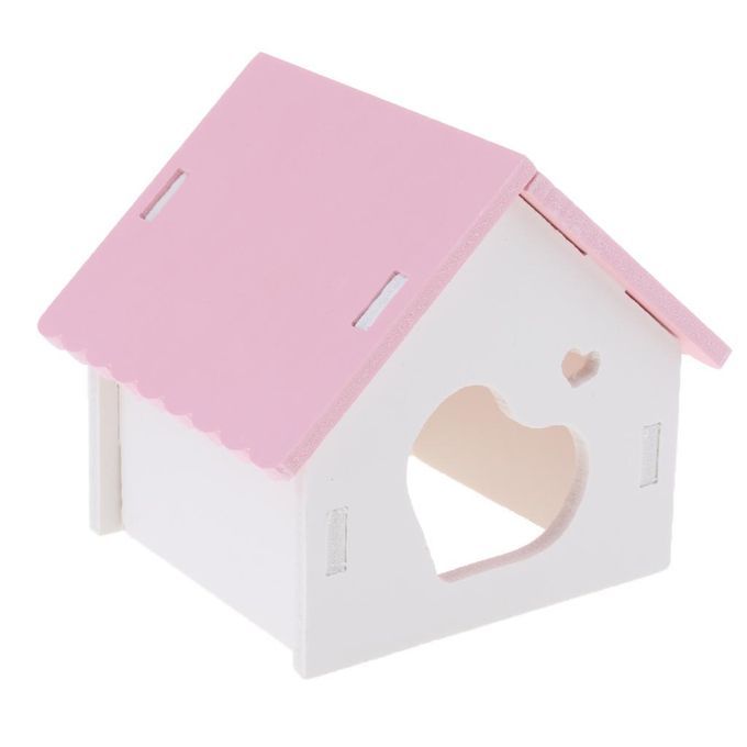 Safe Small Animal Pet Hamster Hideout House Deluxe Wooden Hut Pink