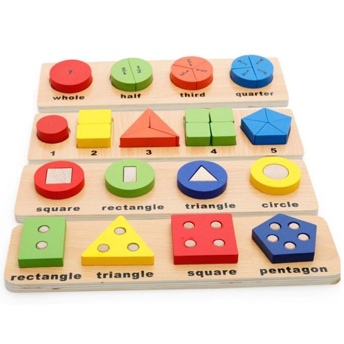 Wooden Geometric Math Fraction Puzzle Pairing Stacker Game-