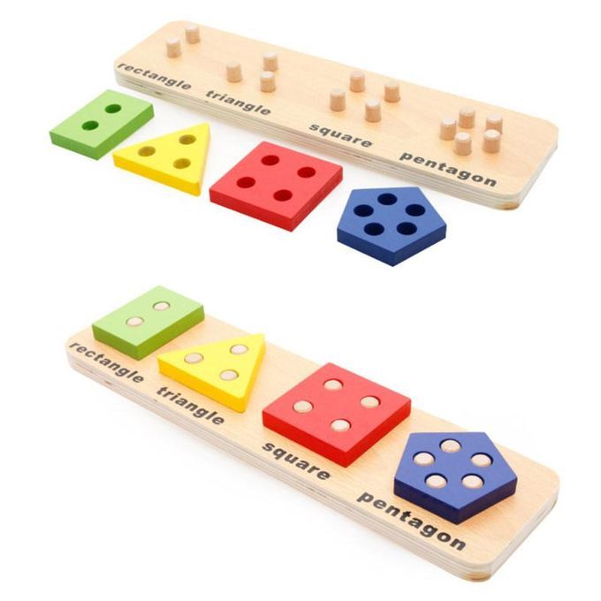 Wooden Geometric Math Fraction Puzzle Pairing Stacker Game-
