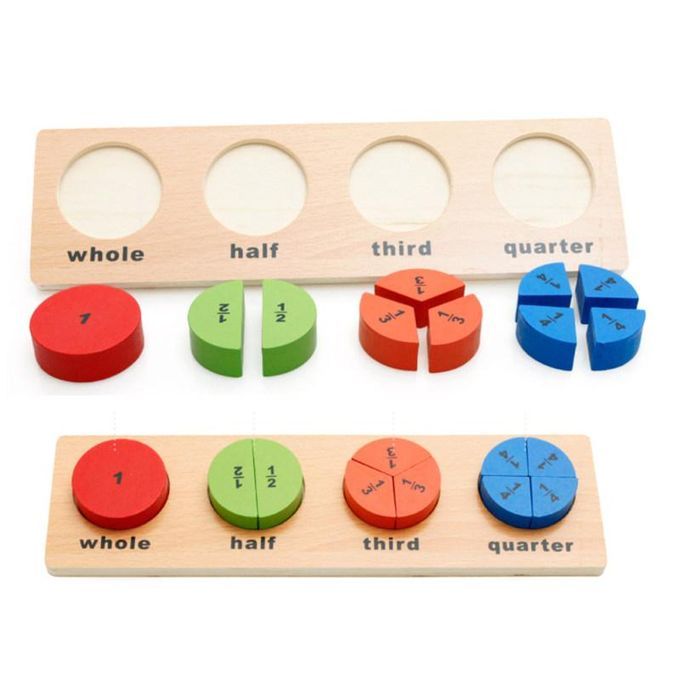 Wooden Geometric Math Fraction Puzzle Pairing Stacker Game-
