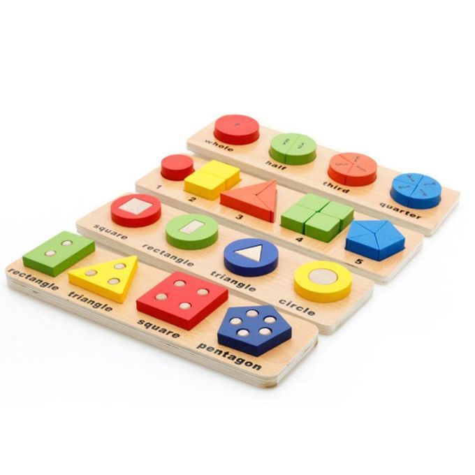Wooden Geometric Math Fraction Puzzle Pairing Stacker Game-
