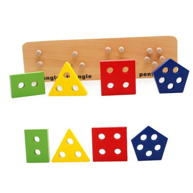 Wooden Geometric Math Fraction Puzzle Pairing Stacker Game-