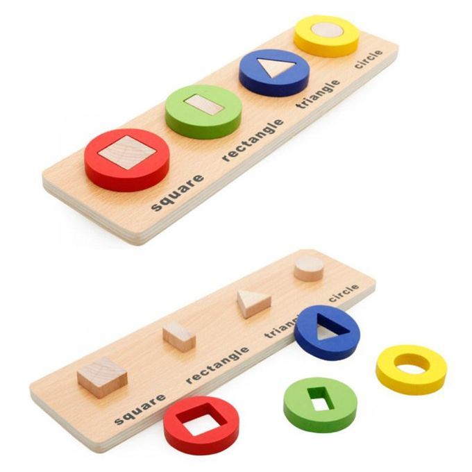 Wooden Geometric Math Fraction Puzzle Pairing Stacker Game-