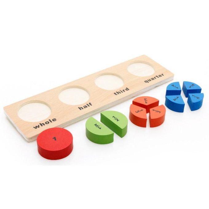 Wooden Geometric Math Fraction Puzzle Pairing Stacker Game-