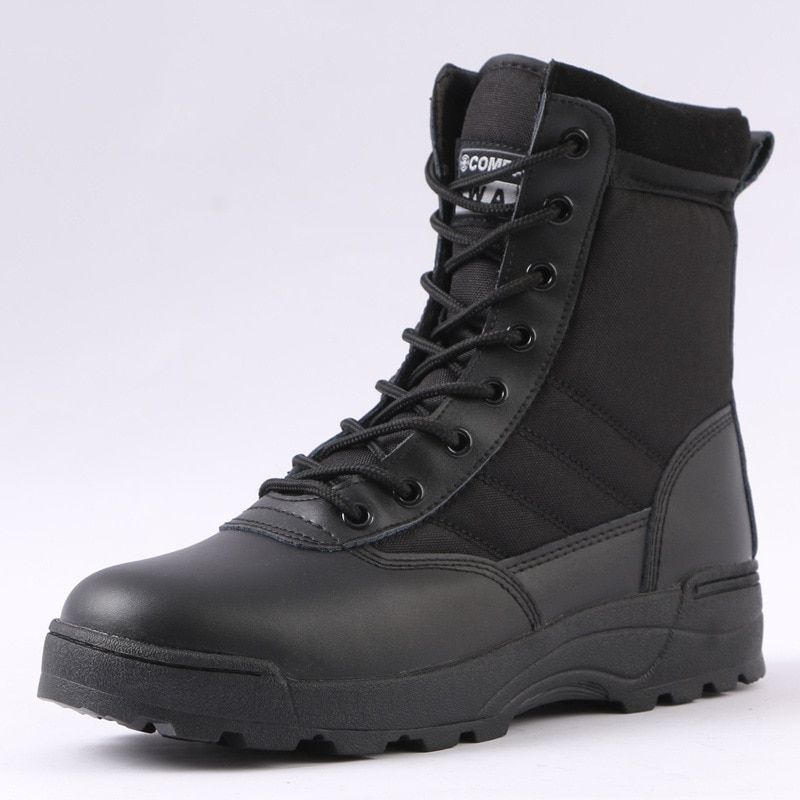 US Ary Leather Boots For Men Outdoor Combat Infantry Tactical Boots Ankle Boots Men's Desert Combat Boot Hunting Work Boots-Black High