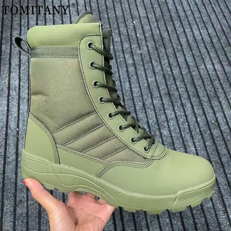 US Ary Leather Boots For Men Outdoor Combat Infantry Tactical Boots Ankle Boots Men's Desert Combat Boot Hunting Work Boots-Black High