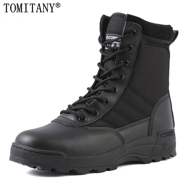 US Ary Leather Boots For Men Outdoor Combat Infantry Tactical Boots Ankle Boots Men's Desert Combat Boot Hunting Work Boots-Black High