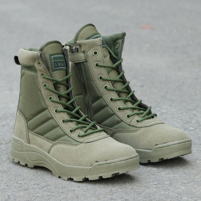 US Ary Leather Boots For Men Outdoor Combat Infantry Tactical Boots Ankle Boots Men's Desert Combat Boot Hunting Work Boots-Black High