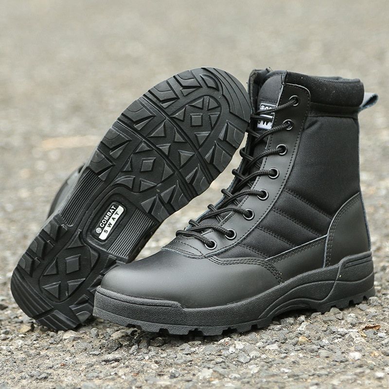 US Ary Leather Boots For Men Outdoor Combat Infantry Tactical Boots Ankle Boots Men's Desert Combat Boot Hunting Work Boots-Black High