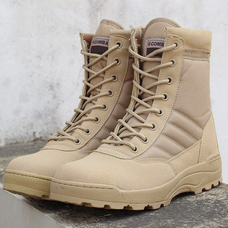 US Ary Leather Boots For Men Outdoor Combat Infantry Tactical Boots Ankle Boots Men's Desert Combat Boot Hunting Work Boots-Black High
