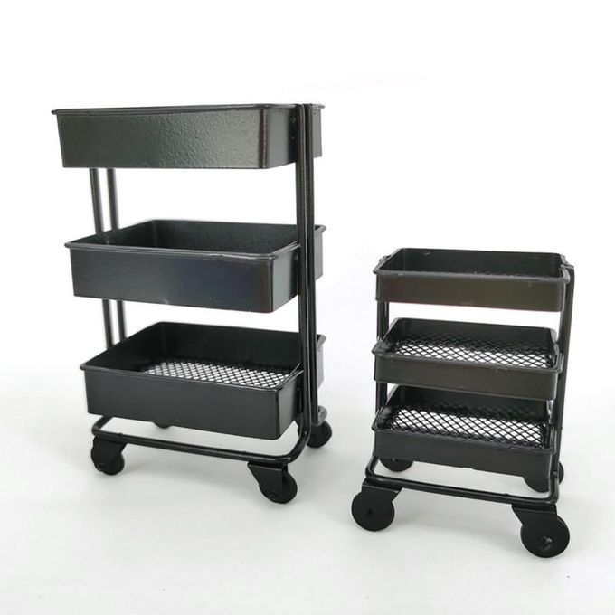Iron 3 Tier Trolley Storage Rack DIY Doll House-Black