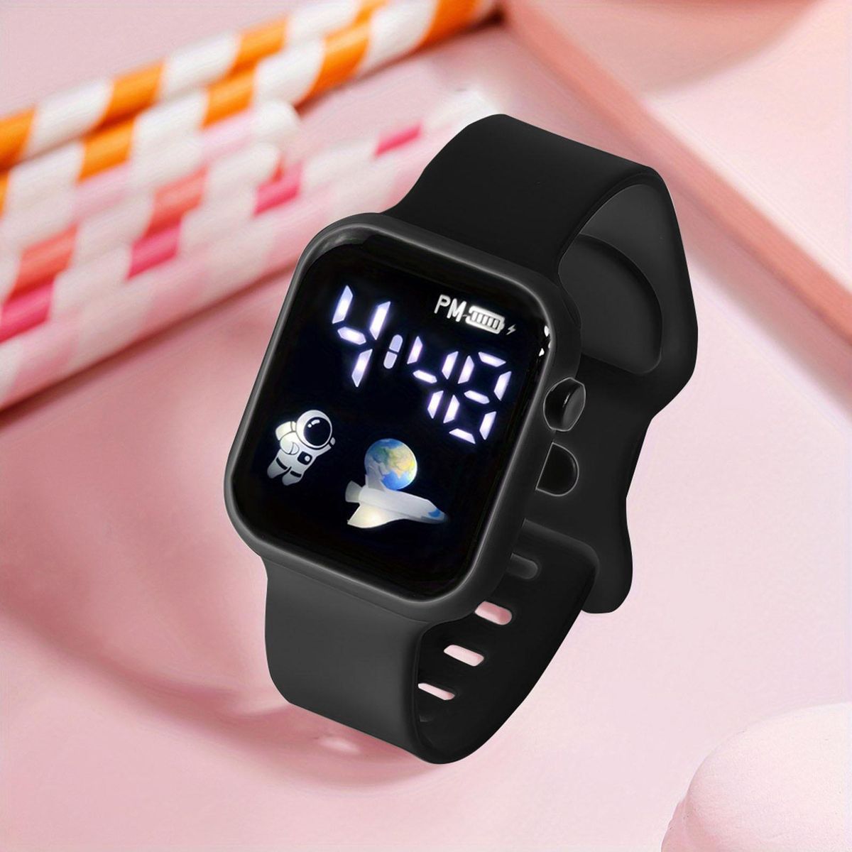 Shockproof Watch Square Led Digital Watch Stylish Sporty for Students Black