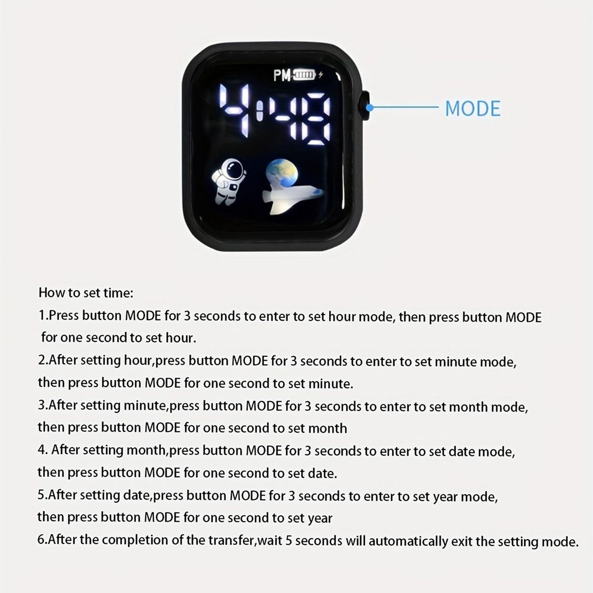 Shockproof Watch Square Led Digital Watch Stylish Sporty for Students Black