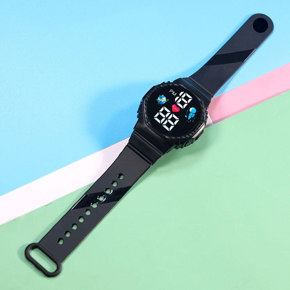 Stylish Led Sports Watch Waterproof Accurate Time Font for Students Black