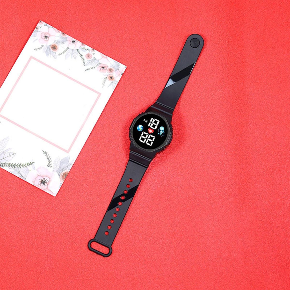 Stylish Led Sports Watch Waterproof Accurate Time Font for Students Black