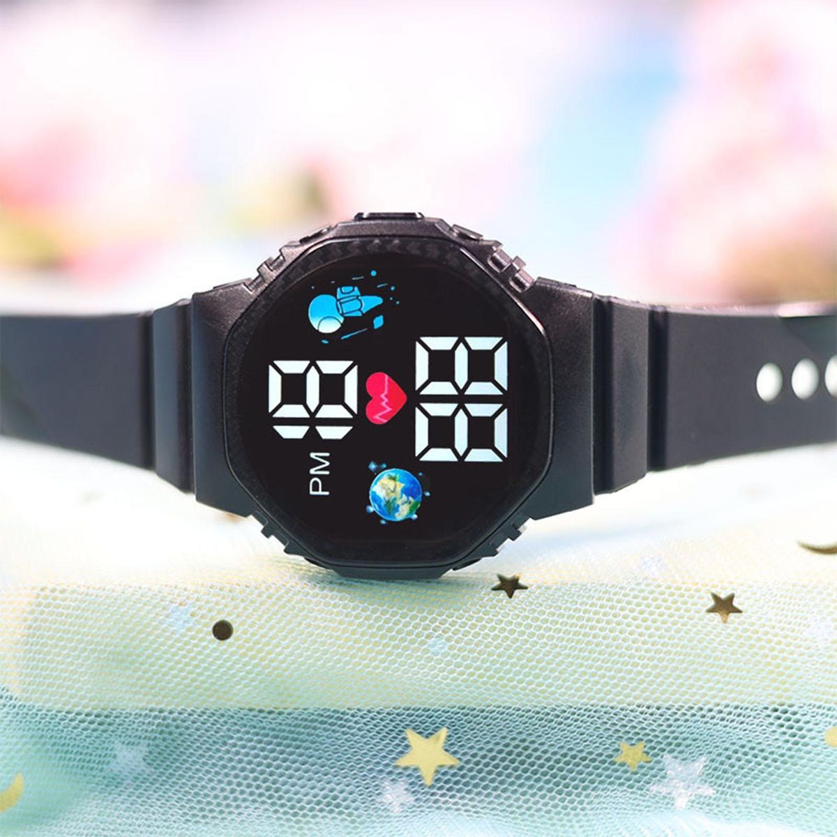 Stylish Led Sports Watch Waterproof Accurate Time Font for Students Black