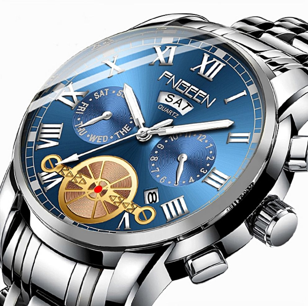 Male Luxury Waterproof Calendar Steel Silver Watch
