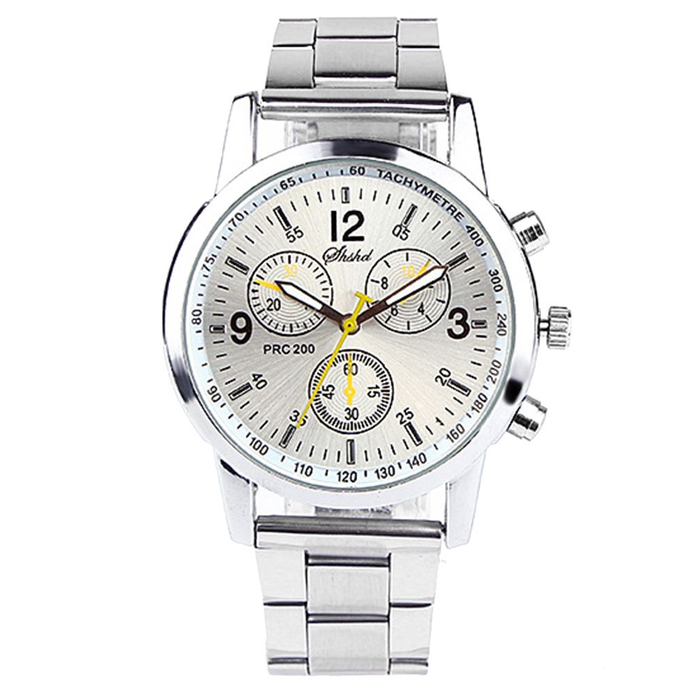 Fashion Men Round Sub-dials Decor Alloy Band Analog-White