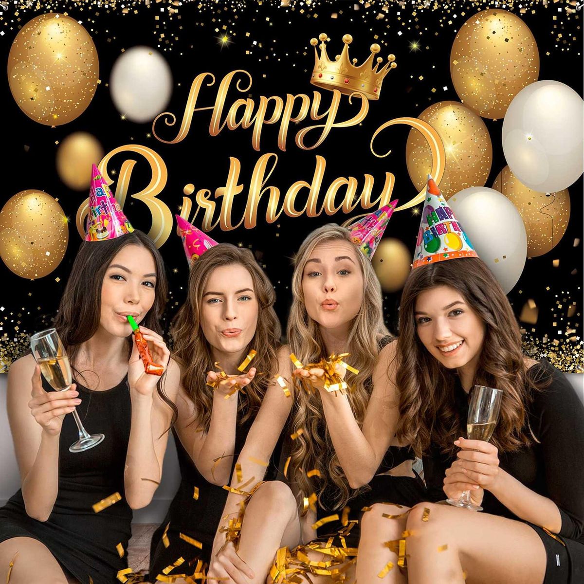 Happy Birthday Banner Decorations Large Birthday Black Gold