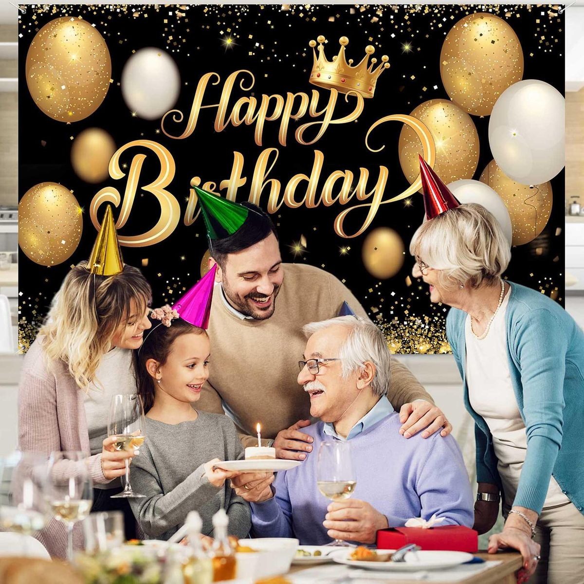 Happy Birthday Banner Decorations Large Birthday Black Gold