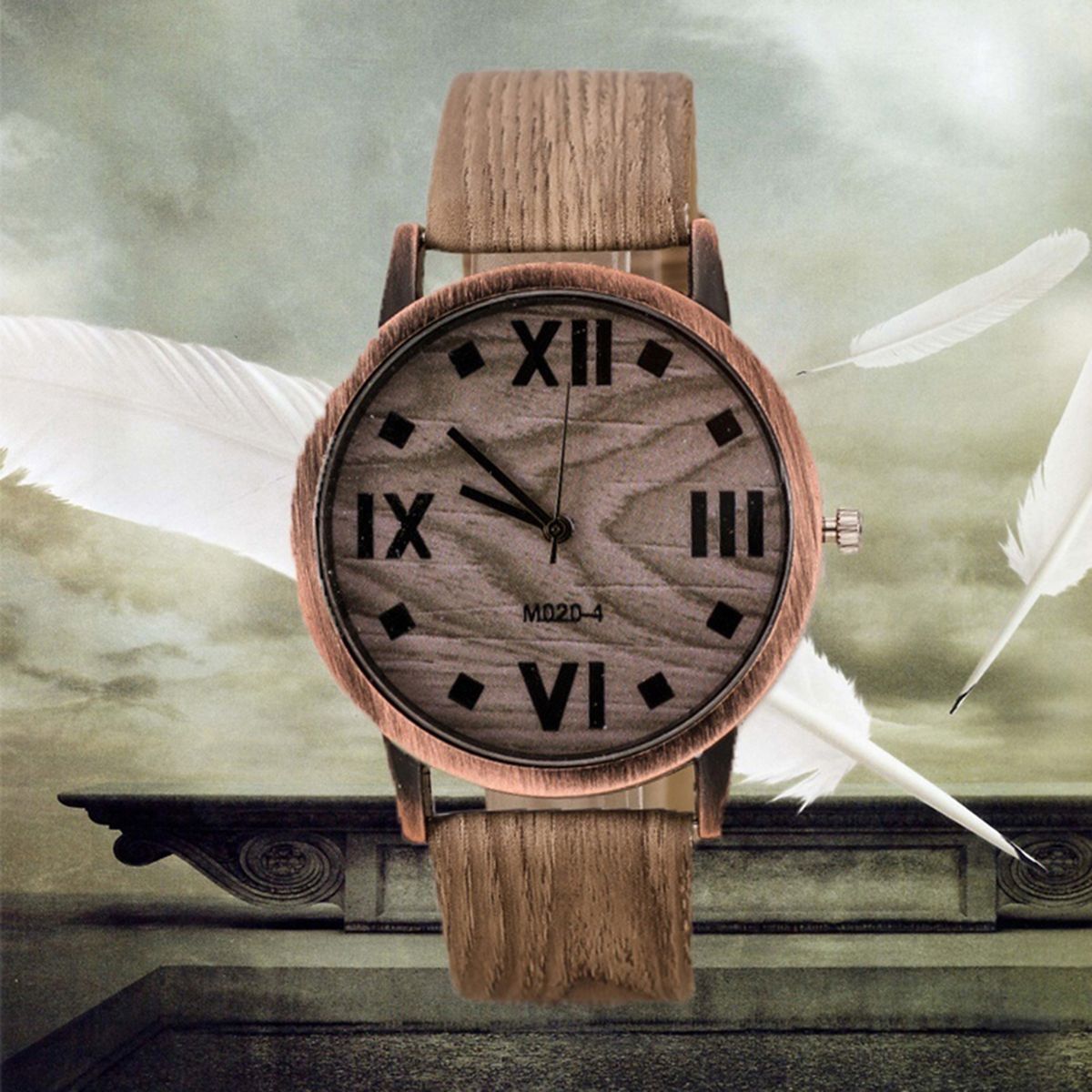 Men Fashion Business Roman Numerals Sports Clock Faux Leather Quartz Wrist Watch-Silver + White