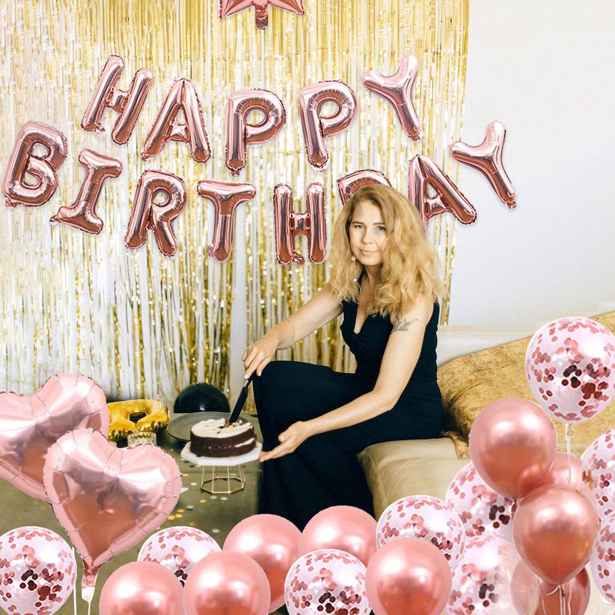 50PCS Rose Gold Birthday Party Decorations Set Boys Girls Women Birthday Party Supplies Happy Birthday Sequin Heart Balloons for Baby Birthday Party Decorations