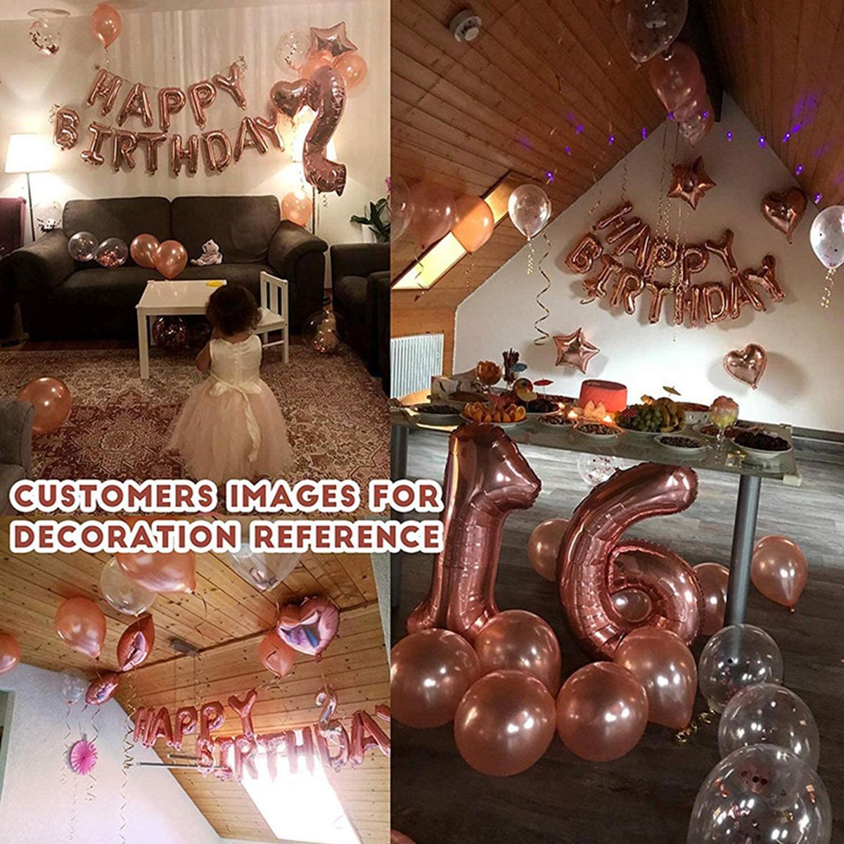 Rose Gold Birthday Party Decorations Set Girls Women Baby Birthday Party Supplies Happy Birthday Balloons Ribbons Curtains Tablecloth for Baby Birthday Party Decorations