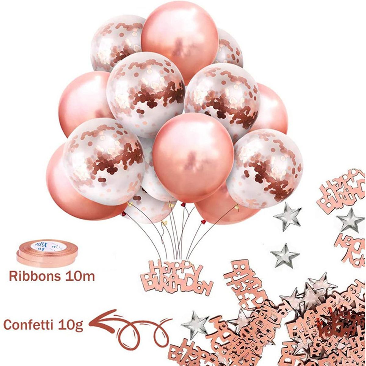 Rose Gold Birthday Party Decorations Set Girls Women Baby Birthday Party Supplies Happy Birthday Balloons Ribbons Curtains Tablecloth for Baby Birthday Party Decorations