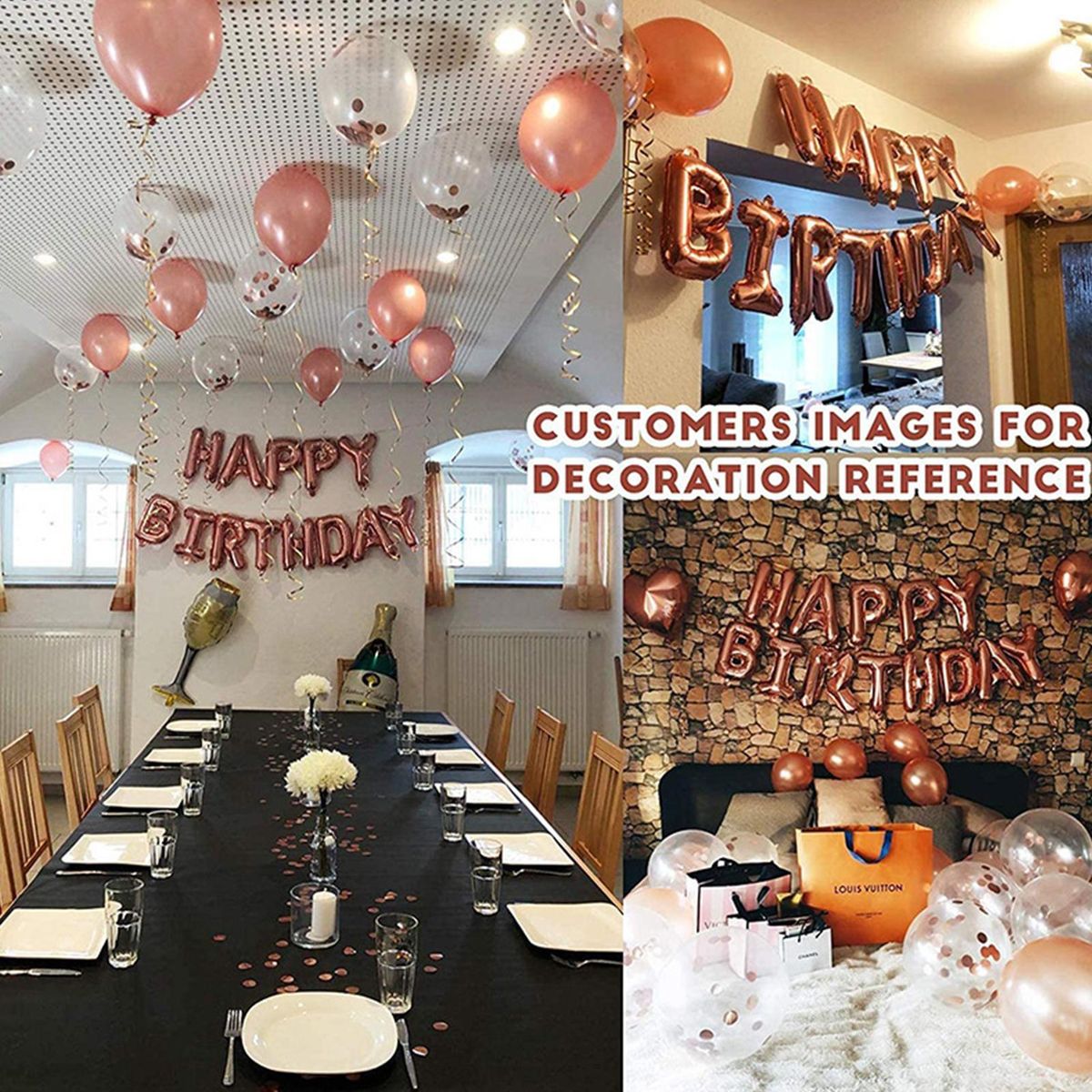 Rose Gold Birthday Party Decorations Set Girls Women Baby Birthday Party Supplies Happy Birthday Balloons Ribbons Curtains Tablecloth for Baby Birthday Party Decorations