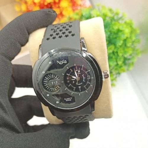 Men's Double Face Design Quarts Rubber Wristwatch