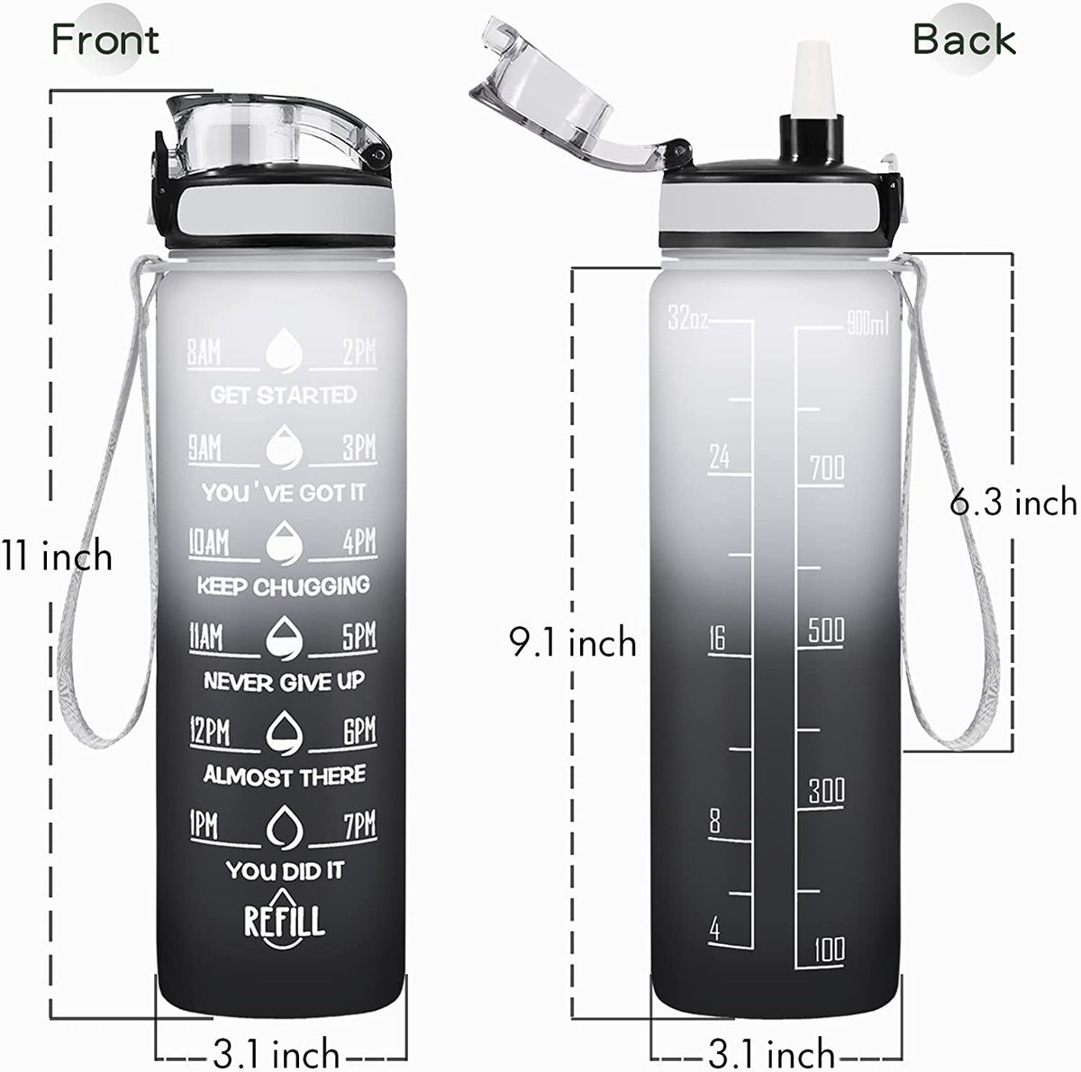 1Liter Water Bottle Motivational Sport Water Bottle Leakproof Drinking Bottles