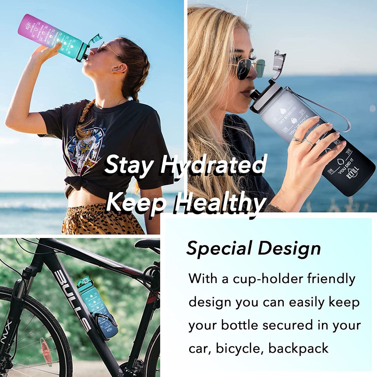 1Liter Water Bottle Motivational Sport Water Bottle Leakproof Drinking Bottles